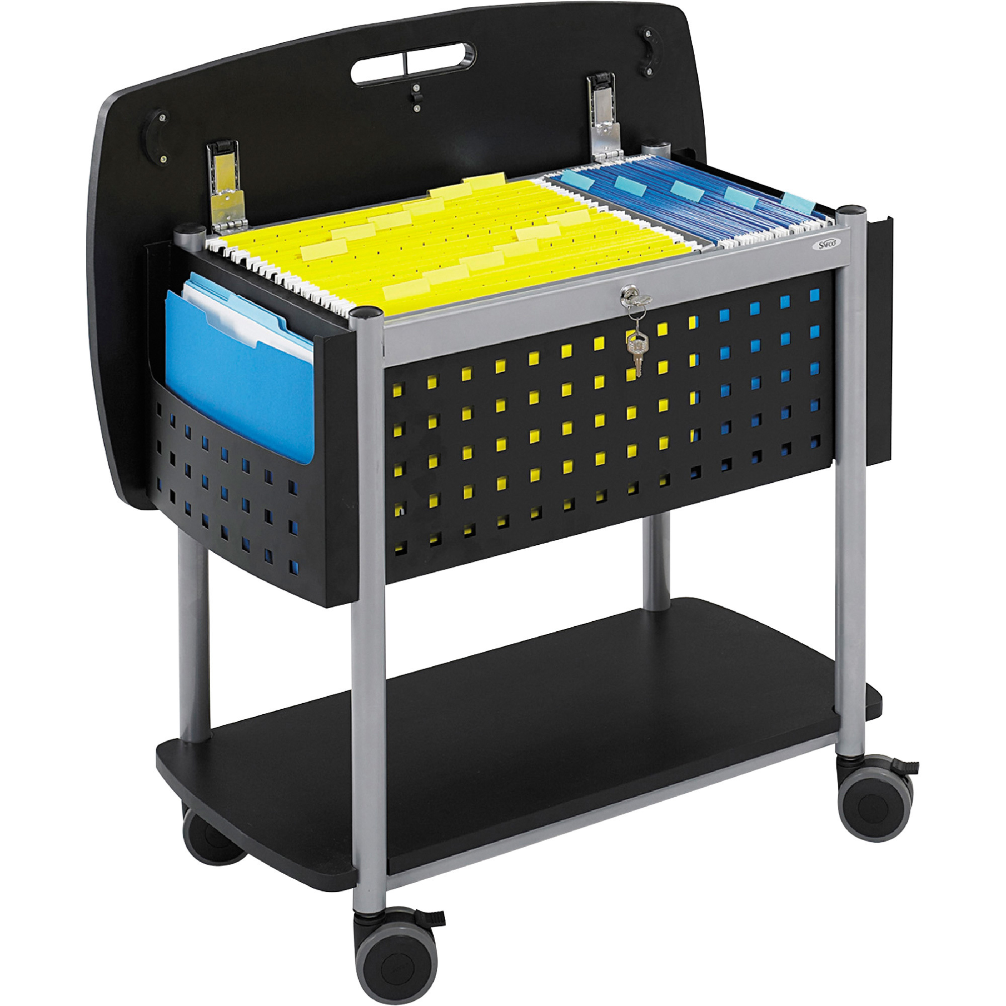 Safco Scoot Mobile File Cart with Work Surface, Black, 29 3/4in.W x 18 3/4in.D